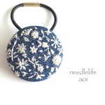 denim blue〜刺繍ヘアゴム