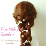 再販3☺Pure little girl/Rainbow シルキーパール×レインボー色リボンピン5本1セット【浴衣や水着にも】✳ラプンツェル✳織姫✳マーメイド✳リボン 