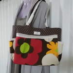 持ち手長め★両サイドポケット付きトートバッグ茶花柄