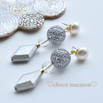 ヴィンテージ×ひし形シルバーウッド×ピアス（イヤリング）
