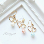 ダブルハートとパールのイヤリング