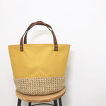 【受注製作】 sizeS natural×マスタード 麻かごラウンドトート 