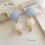 No.S598 上品♛︎ブルー×パールボールピアス