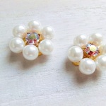 スワロフスキービジュー＆パールイヤリング花 aurora