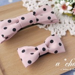 【親子お揃い...*】ピンクベージュのガーリードット りぼんhair accessory*
