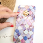 お花のビジュー ソフトお素材✴︎Exotic purple iPhone  case