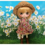 ブライスのアウトフィット（ピンクの花柄ワンピと麦わら帽子）