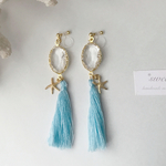 涼しげ♡水色タッセルとヒトデチャーム樹脂ノンホールピアス/イヤリング/ピアス