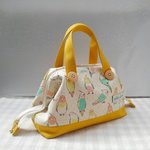 【受注販売】ミニボストンポーチ・インコ柄帆布