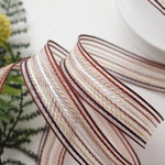 ブラウンストライプステッチ　ワイヤー入りフランスリボン　オリオール＆フォンタネル社