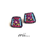 スクエア花柄刺繍ピアス