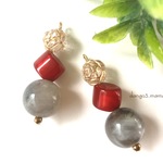 2点限定300円☆四角レッド☆お花☆グレー☆のピアス/イヤリング