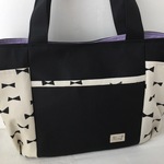 【送料無料】脇ポケット付トートバッグ(前ポケット付)☆大(リボン&黒帆布)