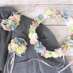 パステルカラーの花冠＆リストレット&ブートニア3点セット