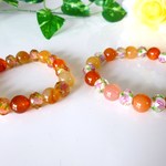 ★幸運を運ぶ☆皇帝の石★バイブレーションパワー☆★☆波動カーネリアン★ 　可愛いピンク薔薇のとんぼ玉☆ホワイト＆オレンジ♪　☆１０ｍｍ☆　★１５ｃｍ＆１７ｃｍ★