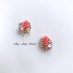 バラ リボン💗ピンク ピアス