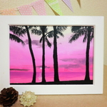 油絵原画『夕陽と海』　額縁付き