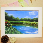 油絵原画『太鼓橋』　額縁付き