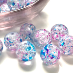 20粒◆クラックガラスビーズ(クリアブルー×ピンク)◆10㎜ラウンド