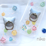 猫と水風船 スマホケース ヨーヨー 選べる スマホリング iPhone/Galaxy/Xperia iPhone8/X iPhone7/6 plus