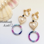 ハート♡カラーシェル 大ぶりピアス/大ぶりイヤリング 
