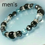men'sアクアオーラ＆高品質オニキス 天然石パワーストーンブレスレット