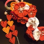 つまみ細工とコットンパールのお花畑コーム＊
