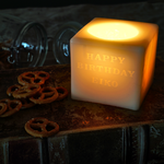 cube candle with message
