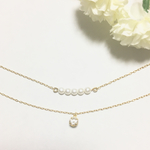 贅沢2連キュービックジルコニアとパールのネックレス