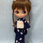 浴衣セット ⑹ 雪うさぎ柄 ネイビー ( ブライス、リカちゃん)