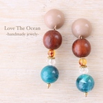 OPEN★お試しSALE★ウッド×ダークグリーンカボションピアス/イヤリング
