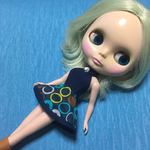 ブライス、リカちゃん用ホルターネックワンピ、紺
