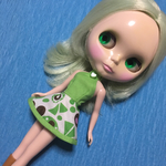 ブライス、リカちゃん用ホルターネックワンピ、緑