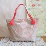 在庫限り★淡いピンクの花が可愛い♪ハンドバッグ/帯リメイク♪ 