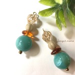 再販300円☆お花☆ターコイズラウンド☆メロンカーキのピアス/イヤリング
