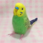 リアルサイズセキセイインコ 牧場色グリーンオパ－リン budgie 虎皮鸚鵡 羊毛フィギュア 羊毛フェルト 鳥のオブジェ リアルバード 受注制作
