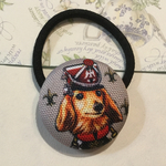 犬柄缶バッジヘアゴム