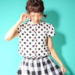 スノウピーのまるえり台襟シャツ♡ しろくろドット