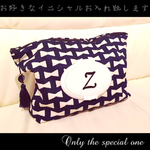 ♡スワロイニシャル入り♡フタポン＆タッセル付おむつポーチ♛北欧 シンプルリボン デニム