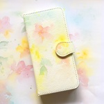 水彩フラワー オレンジ スマホケース 手帳型 アンドロイド iPhoneケース