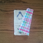 【オーダー専用】夏色チェックとペンギン🐧のループ付8重ガーゼハンカチ