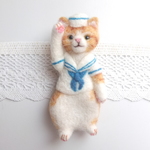 猫の水兵さんブローチ☆羊毛フェルト