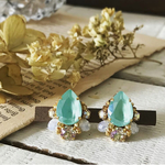 mint green ビジュー イヤリング