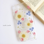 かすみ草と春色押し花iPhoneケース