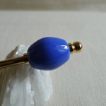 青い磁器マーブル玉のかんざし（金）