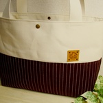 てんてんストライプ☆たっぷりトートバッグ☆帆布＆本革タグ