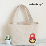 コロンと可愛いマトリョーシカ　刺繍　ミニトートバッグ