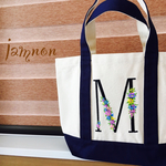 入荷!!イニシャル刺繍キャンバスバッグMサイズ☆ネイビー