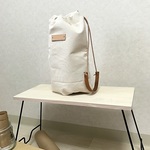 縦長巾着バッグ　キャンバス×レザー　持ち手付き
