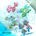 彩金魚のピアスorノンホールピアス 紺×濃いめ黄色